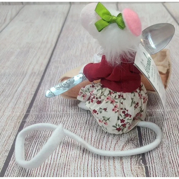 Annalee Dolls Felt Pie A La Mode Mouse Figure Spoon White Beige Red 5" 2012 New - Picture 6 of 9